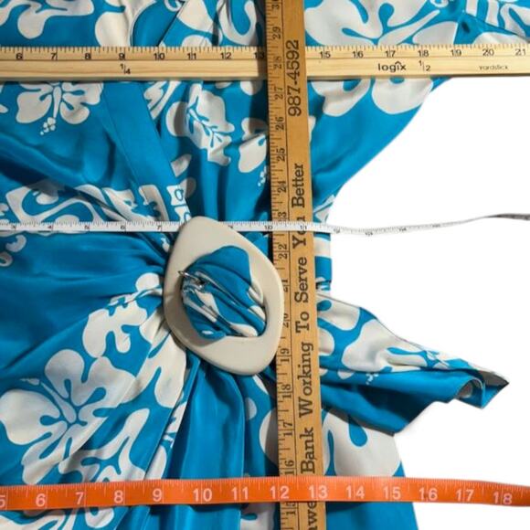 VTG Thierry Mugler 1990 Eté Hawaï Collection Tropical Silk Wrap Dress Blue 36 S - Picture 12 of 16